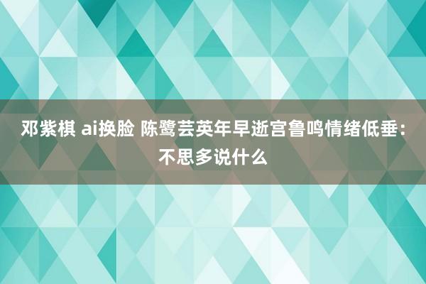 邓紫棋 ai换脸 陈鹭芸英年早逝宫鲁鸣情绪低垂：不思多说什么