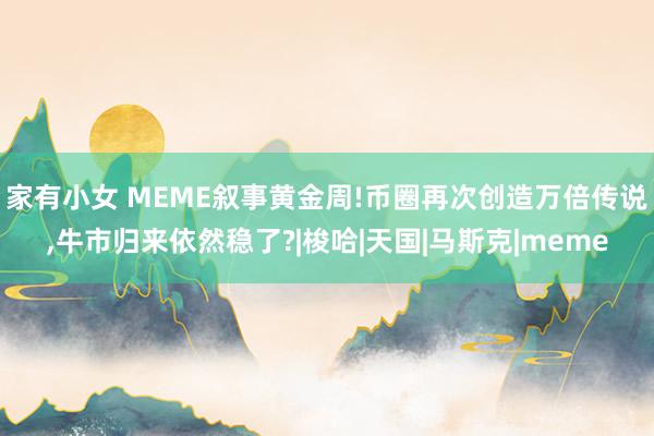 家有小女 MEME叙事黄金周!币圈再次创造万倍传说，牛市归来依然稳了?|梭哈|天国|马斯克|meme